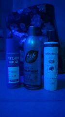 UV-lit objects and outdoor venue documented over evening hours