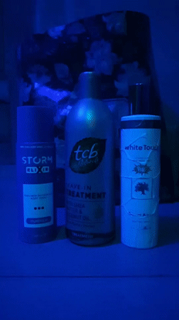 UV-lit objects and outdoor venue documented over evening hours