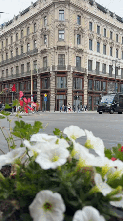Tourist captures Budapest street scenes and landmarks during overcast afternoon