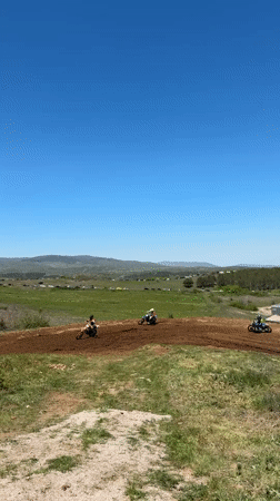 Dirt bikers practice on motocross track in rural Bulgaria