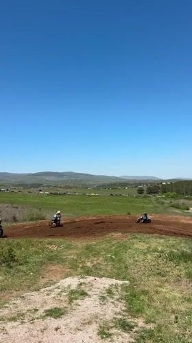 Dirt bikers practice on motocross track in rural Bulgaria