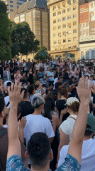 Religious gathering with music held near Buenos Aires Obelisco