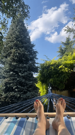 Hammock afternoon in Bender, cats and decorative walls nearby