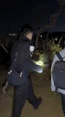 Nighttime hiking group explores Indonesia's Kawah Ijen volcano area
