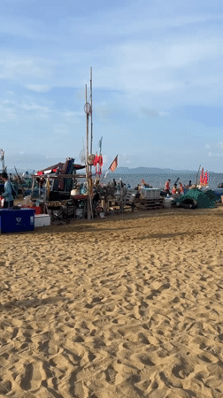 Early morning fishing market activity documented on Pattaya beach