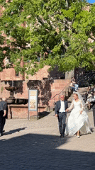 Wedding celebration and tourist activity documented in historic Heidelberg