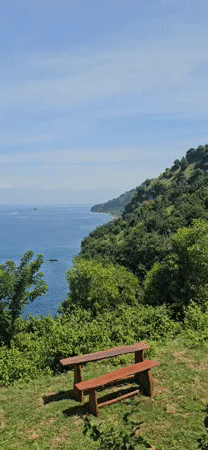 Morning coastal scenes captured in Karangasem as cruise ship passes