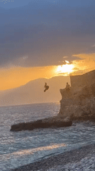 Sunset cliff diving and beach gathering documented in Rijeka