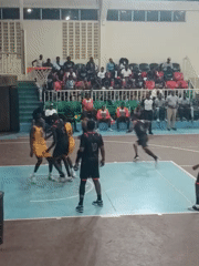 Basketball game between two teams at Nairobi indoor gymnasium
