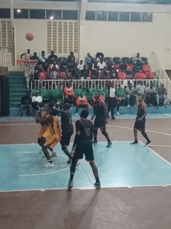 Basketball game between two teams at Nairobi indoor gymnasium