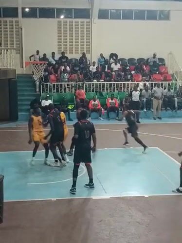 Basketball game between two teams at Nairobi indoor gymnasium