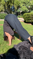 Person performs headstand in Buenos Aires park, falls backward