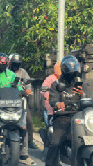 Morning traffic jam stalls motorcyclists in North Kuta