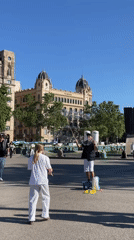 Street performers draw crowds in Barcelona square