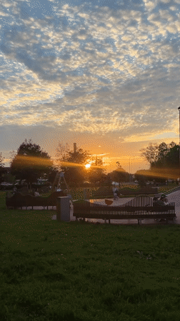 Sunset walk through a quiet urban residential neighborhood