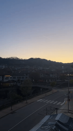Evening documentation of Zlatograd townscape and landmarks during sunset