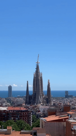 Construction continues at Barcelona's Sagrada Familia under sunny skies