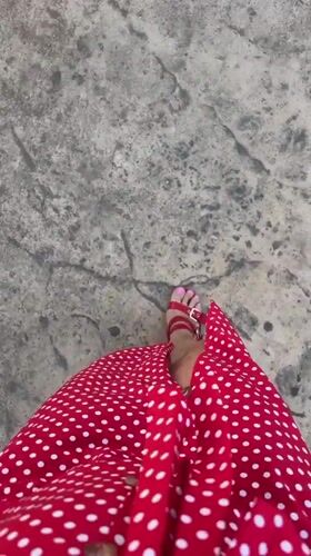 Selfie stop in Budva, red polka dots on stone streets