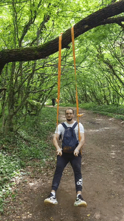 Man uses homemade swing, slackline equipment in Shumen forest