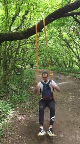 Man uses homemade swing, slackline equipment in Shumen forest