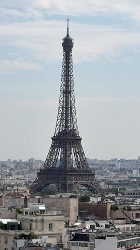 Eiffel Tower and busy Parisian boulevard from ground and air