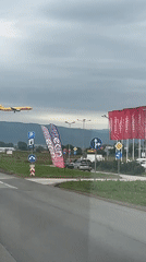 DHL cargo plane lands at mountain airport facility