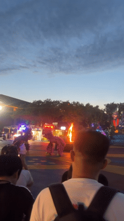 Fire performers and lion dancers light up a Taihe District evening