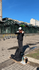 Street violinist performs morning concert in Saint Petersburg