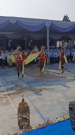 Traditional dance performance in formation, Tanjungsari, Indonesia