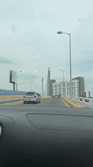Vehicle crosses bridge in Puebla, Mexico