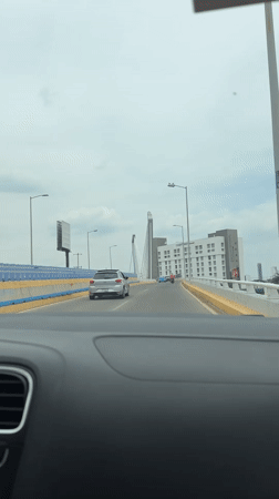 Vehicle crosses bridge in Puebla, Mexico