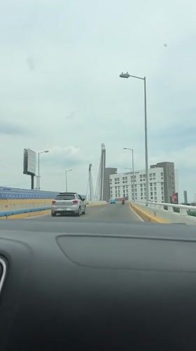 Vehicle crosses bridge in Puebla, Mexico