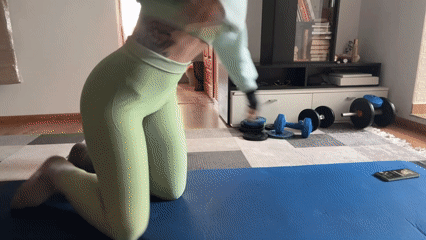 Woman exercises, takes fitness selfies in Generalovo, Bulgaria