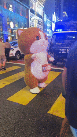 Cat mascot joins street festival crowds in Kuala Lumpur