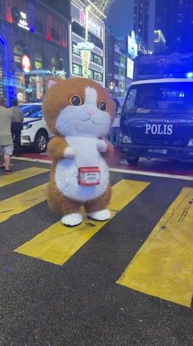 Cat mascot joins street festival crowds in Kuala Lumpur