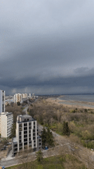 Storm clouds gather over Burgas, Bulgaria coastal cityscape