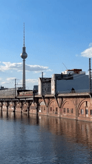 Clear skies frame Berlin cityscape views from waterfront
