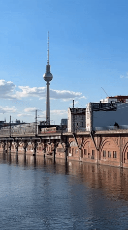 Clear skies frame Berlin cityscape views from waterfront