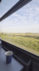 Train passenger captures countryside view near Bulgarian village