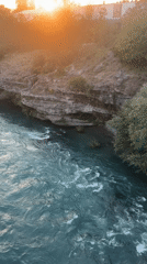Sunset river flows rapidly through Podgorica Montenegro