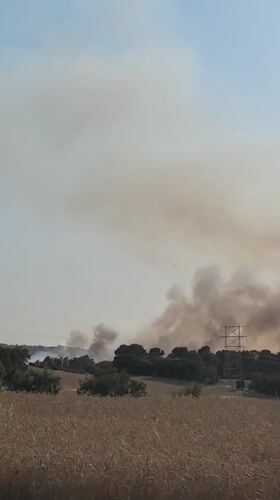 Heavy smoke rises over rural Montmaneu, Spain