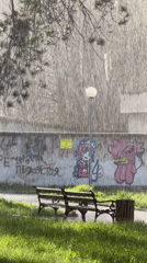 Rainy afternoon scenes captured across Velingrad park walkways