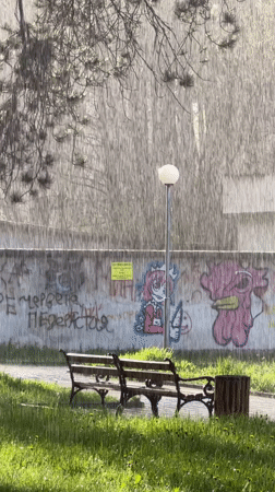 Rainy afternoon scenes captured across Velingrad park walkways