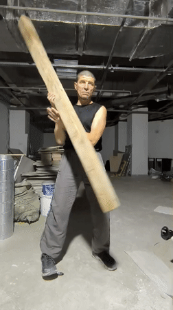 Wooden beam training in a raw industrial space, Qarağandı