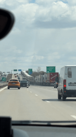 Traffic jam blocks multi-lane highway near Lozen, Bulgaria