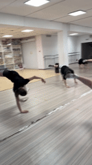 Dance class practices floor exercises in Votkinsk studio