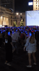 Silent disco lights up Warsaw's Museum of Technology plaza at night