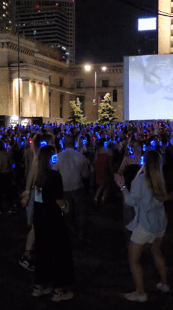 Silent disco lights up Warsaw's Museum of Technology plaza at night