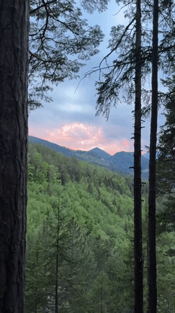 Sunset captured over Austrian mountains in Breitenstein