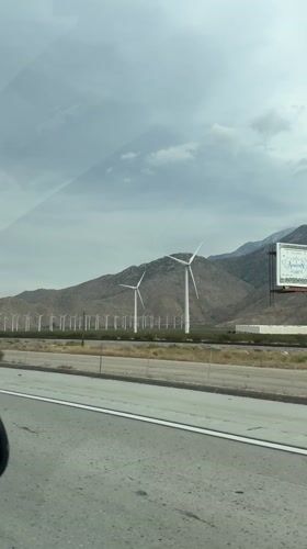 Evening road trip through Cabazon captures desert winds turbines